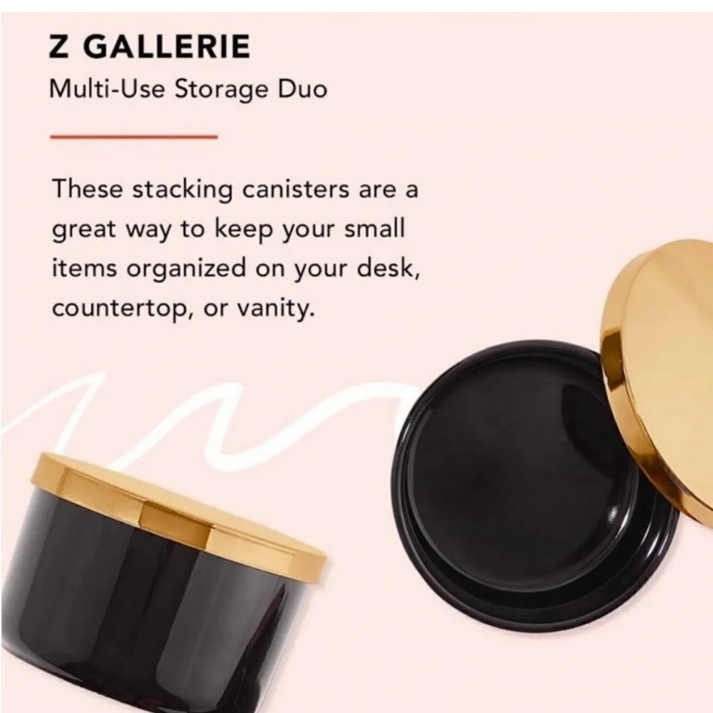 🆕 Z Gallerie Ceramic Multi-Use Storage Duo, 4” Canisters, Black/Brass. NWOT
